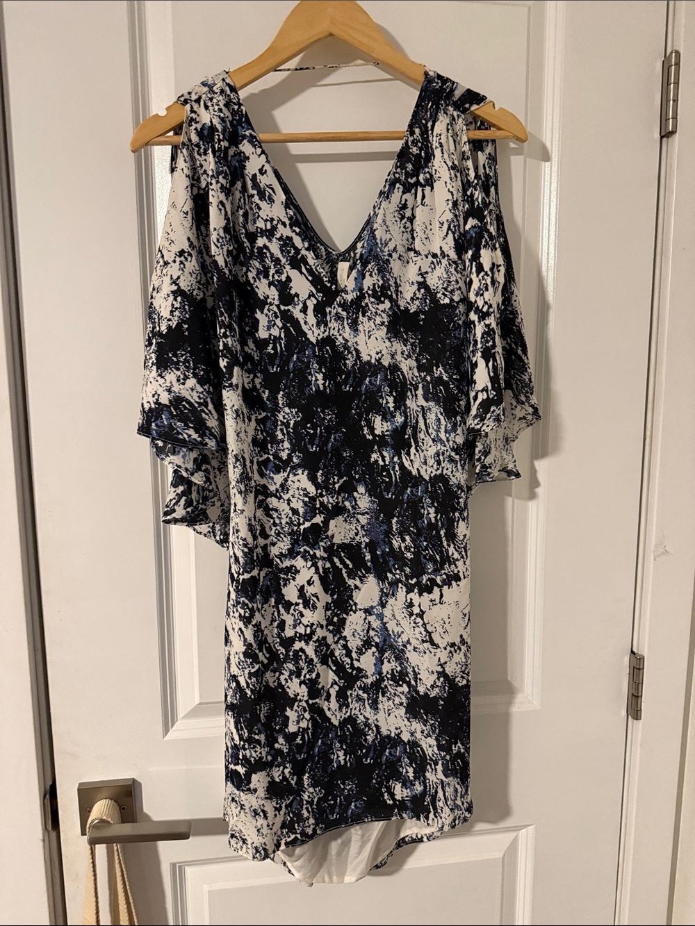 Ramy Brook Navy and White Cold-Shoulder Mini Dress